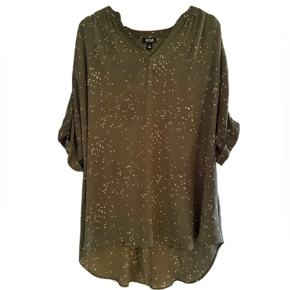 A.N.A A New Approach Women’s V-Neck Olive Green Dandelion Blouse Size‎ XL - Picture 3 of 15